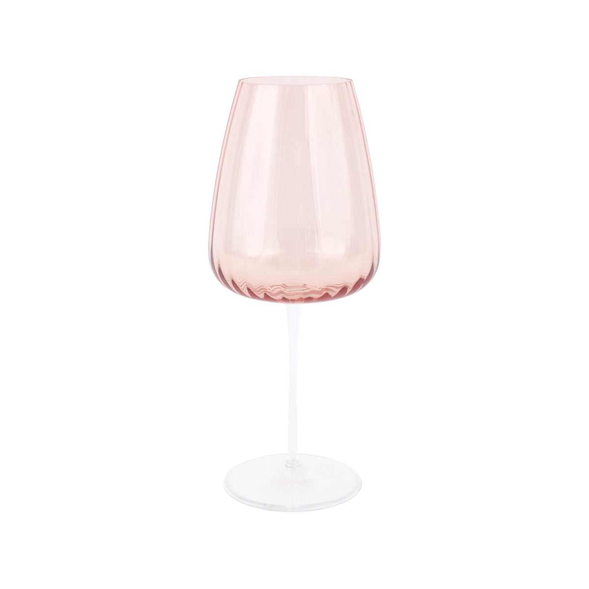 Francesca Wine Glass - Blush, mouthblown blush glass with optic ribbing