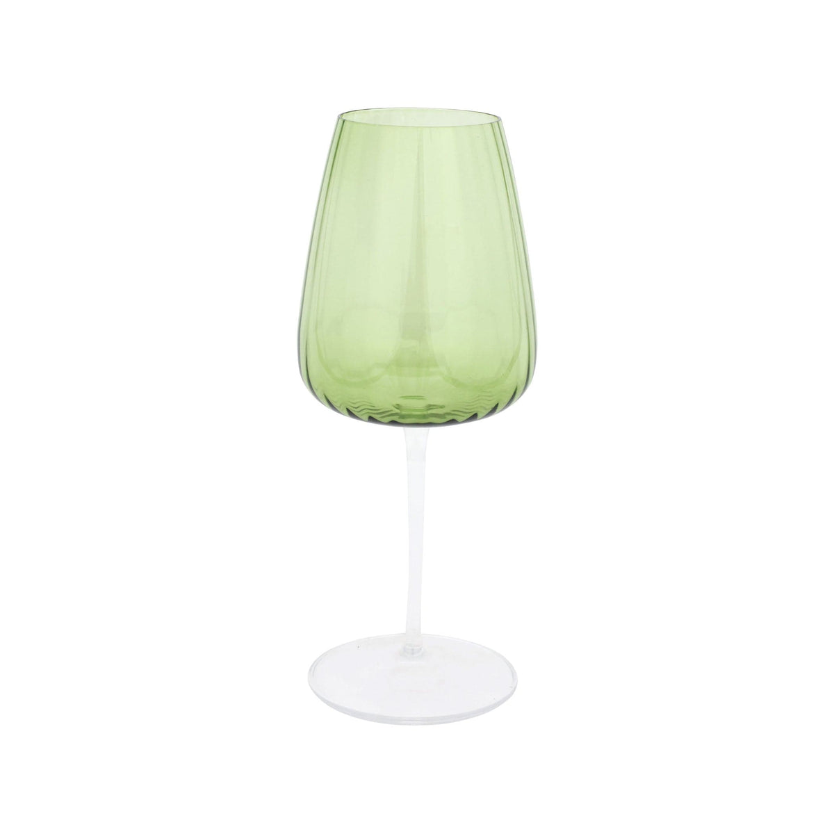 Francesca Wine Glass - Green, mouthblown green glass with optic ribbing