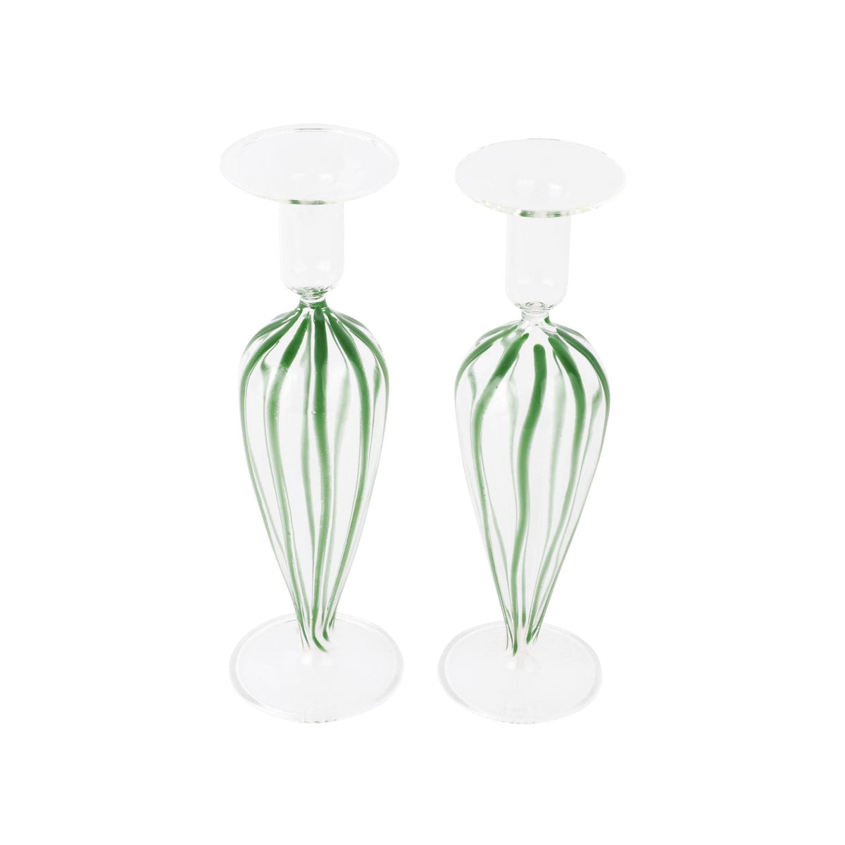Nuovo Stripe Blue Candlesticks - Set of 2, mouthblown glass with painterly blue stripes