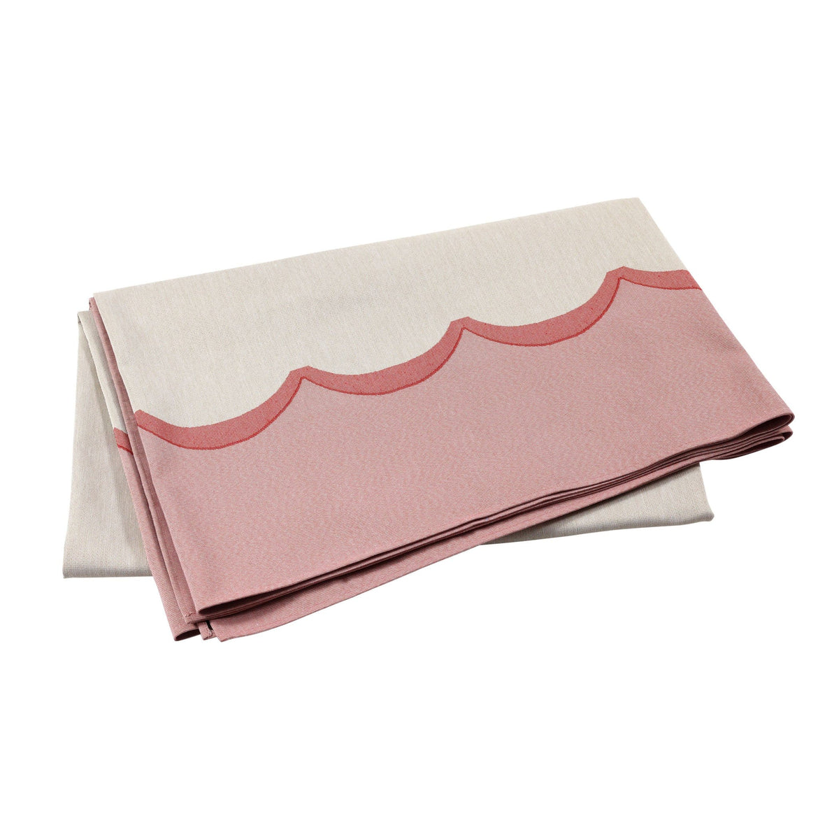 Tavola Pink Scalloped Tablecloth, jacquard scalloped border