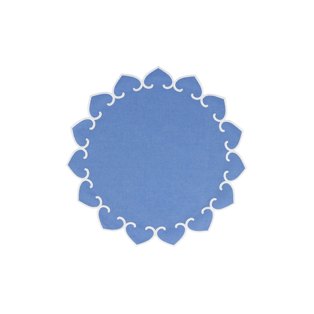 Tessuti Cornflower Blue Round Placemats with White Stitching - Set of 4, linen with white stitching