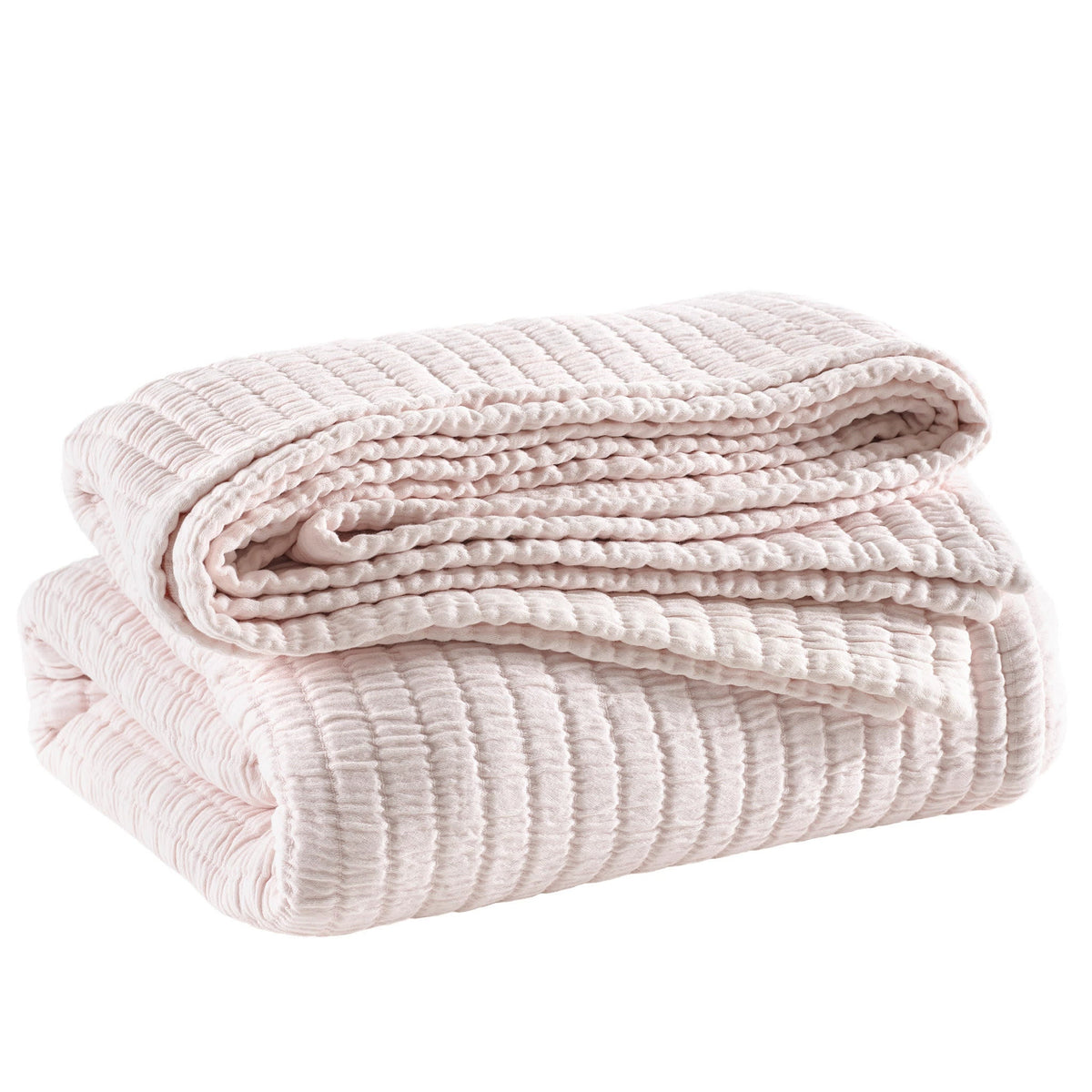 Boyfriend Matelasse Coverlet, Slipper Pink, styled on the bed - Starboard Lane