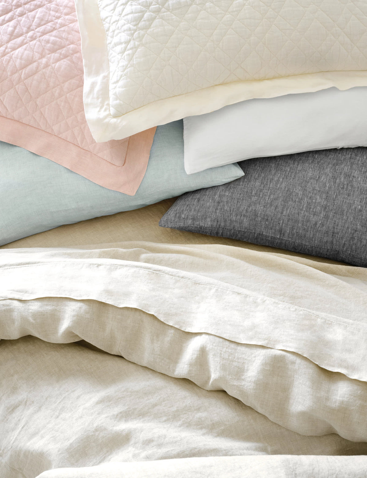Washed Linen Quilted Sham, Ivory - Starboard Lane