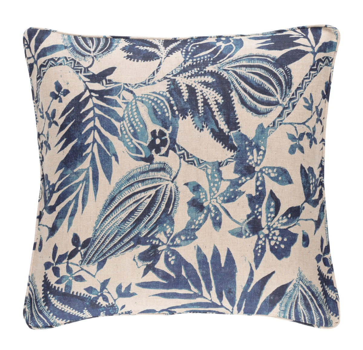 Antigua Linen Sham - Blue, styled on the bed - Starboard Lane