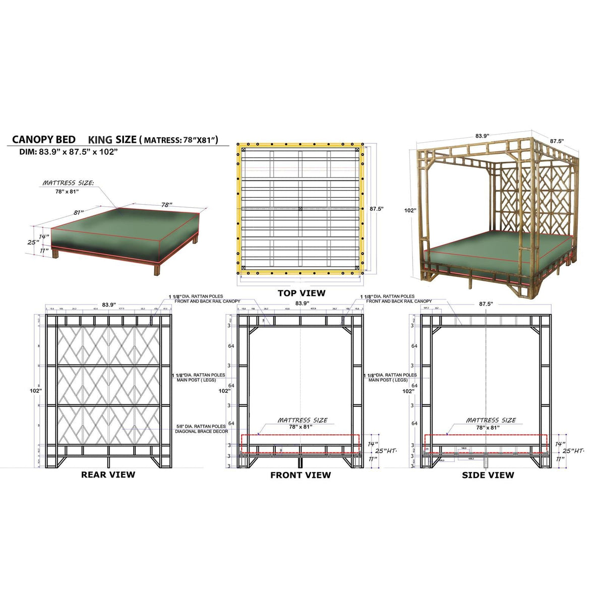 Paradise Canopy Bed - King, front view - Starboard Lane