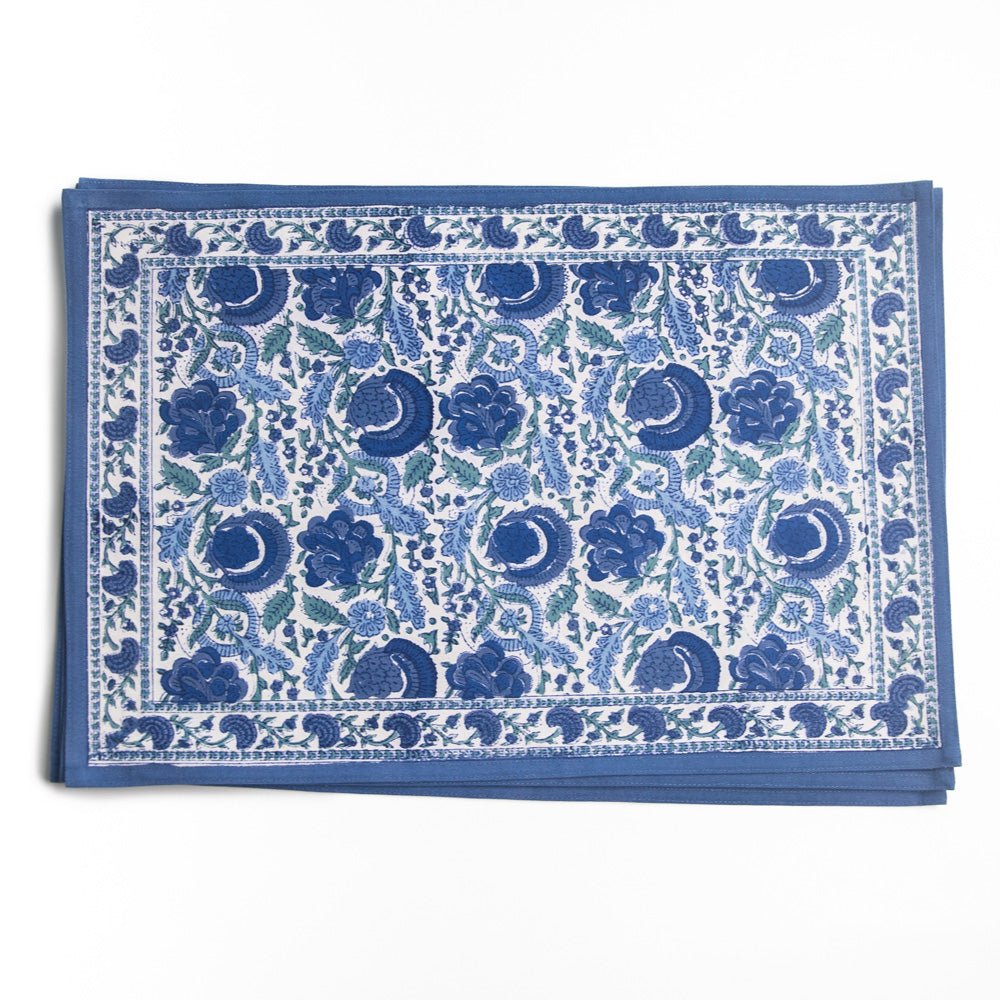 Bohemian Floral Azure Blue & Aqua Placemat, Set of 4 - Starboard Lane