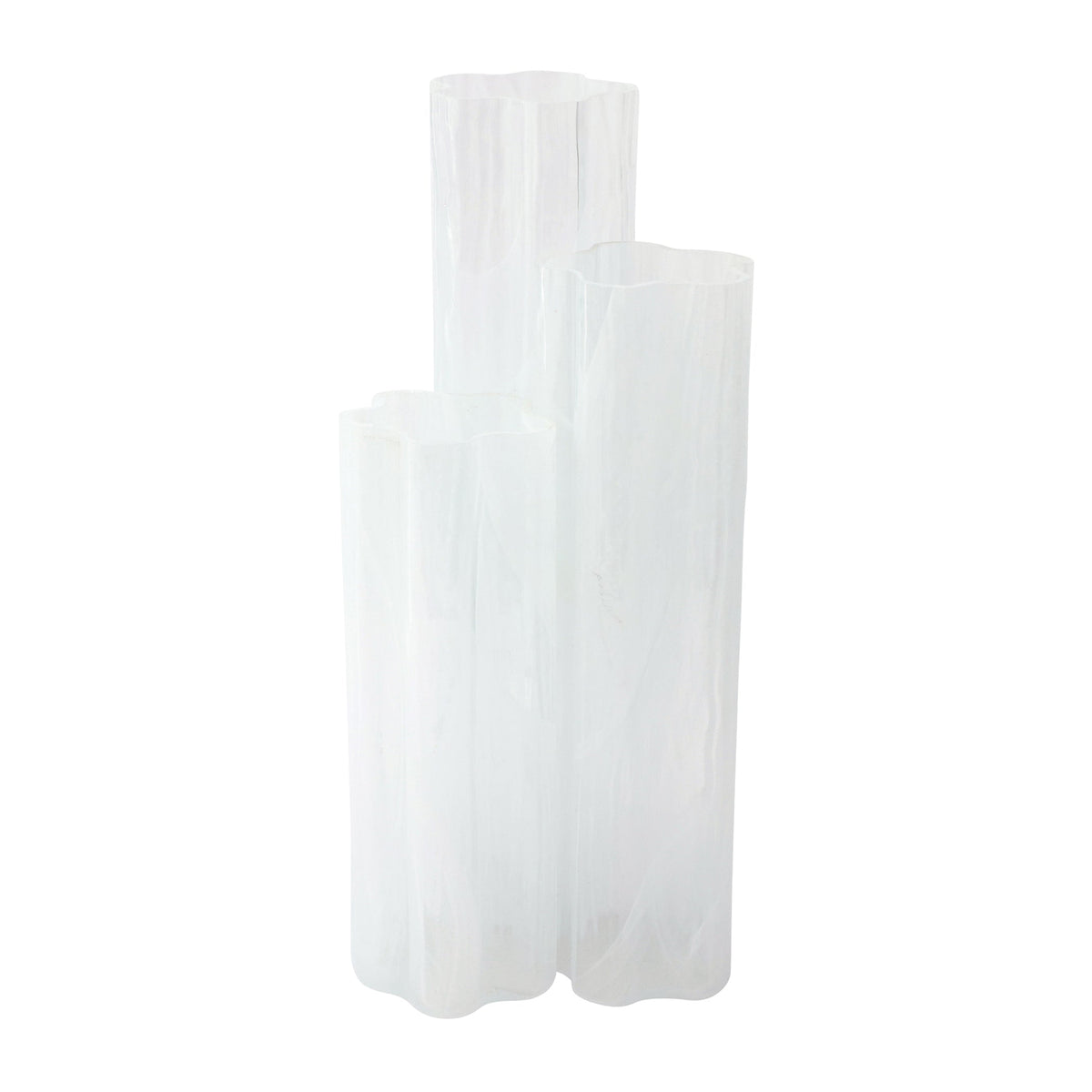 Flora Glass White Vase, three fused textured glass vases in frosted white glass