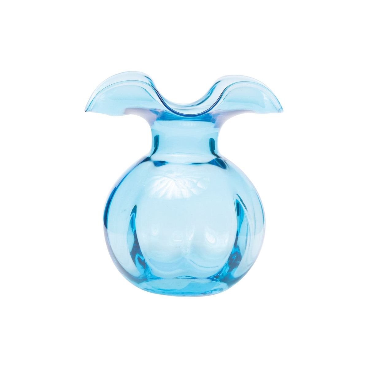 Hibiscus Glass Aqua Bud Vase, mouthblown glass with a flared hibiscus-petal rim
