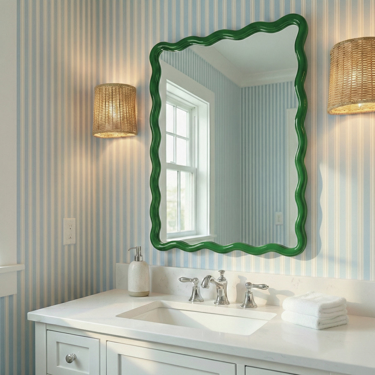Cassia Rectangular Wall Mirror, styled in a room - Starboard Lane