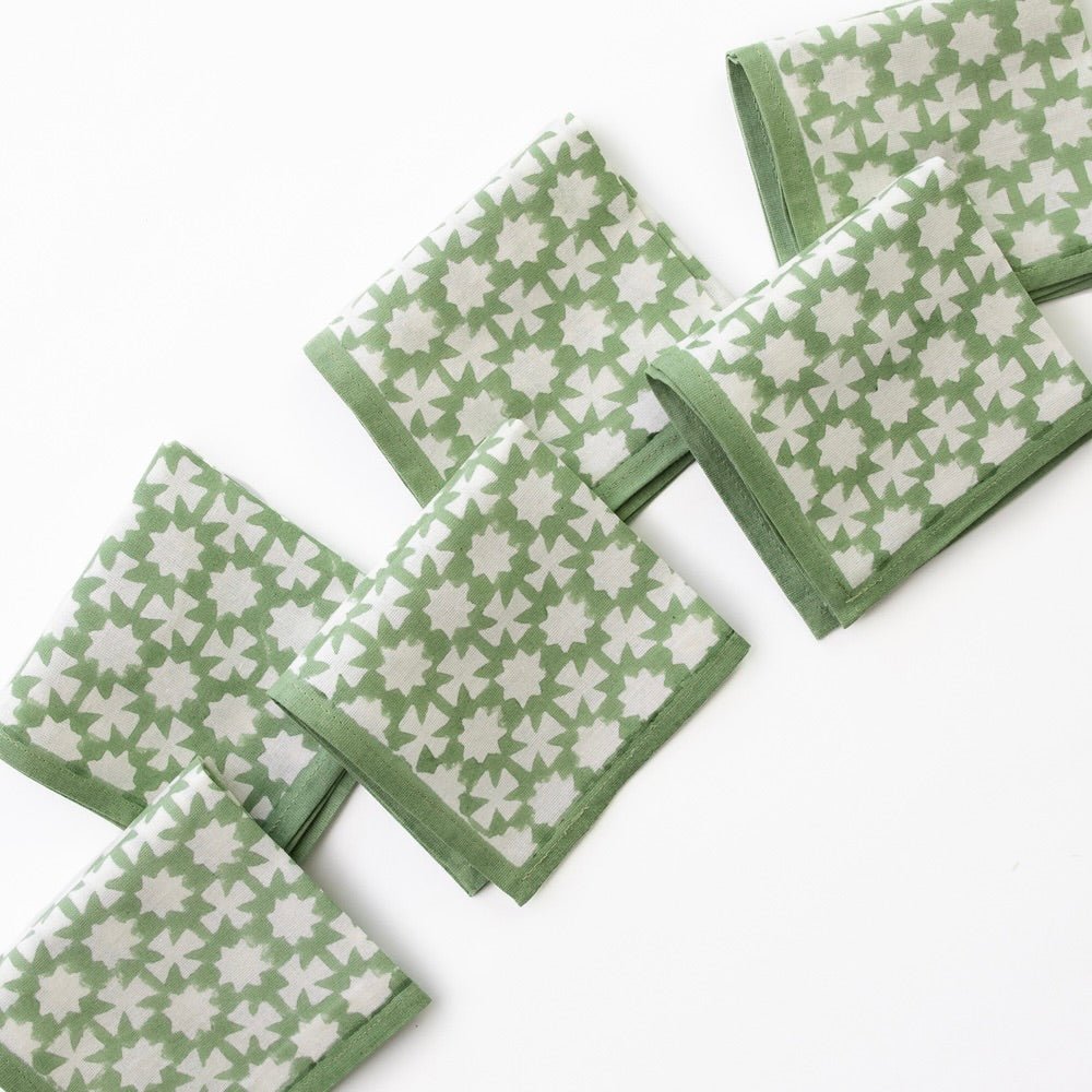 India Hicks Home Cuban Cross Soft Sage Cocktail Napkin, Set of 6 - Starboard Lane