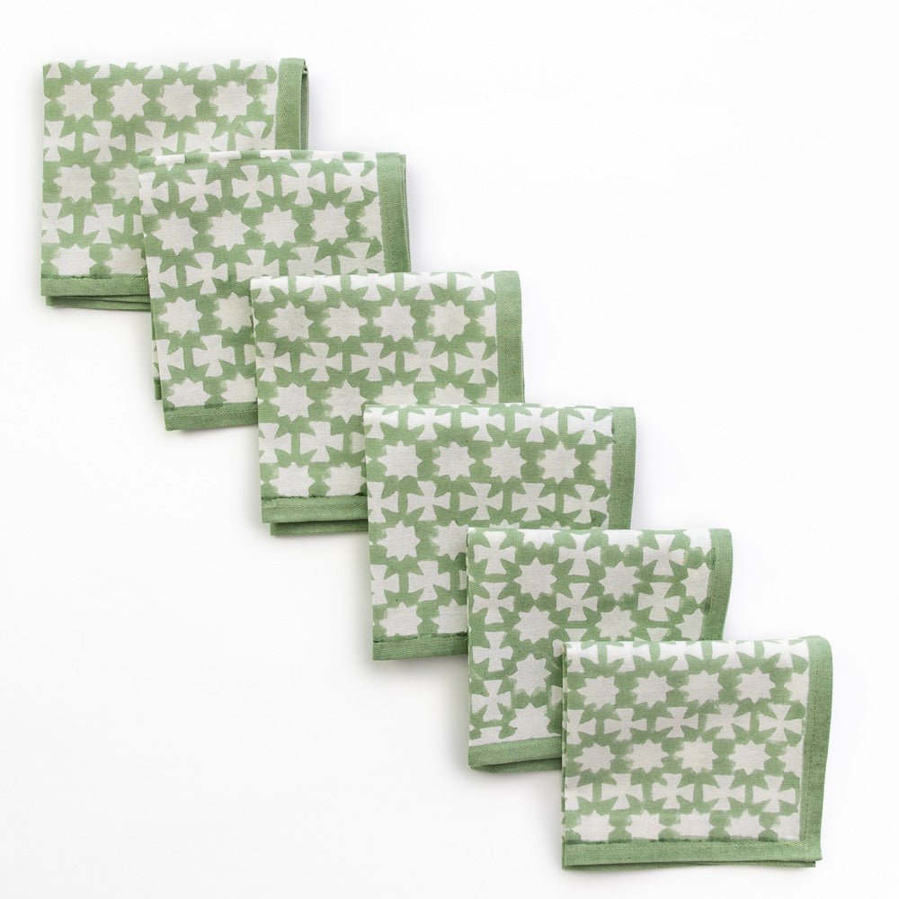 India Hicks Home Cuban Cross Soft Sage Cocktail Napkin, Set of 6 - Starboard Lane
