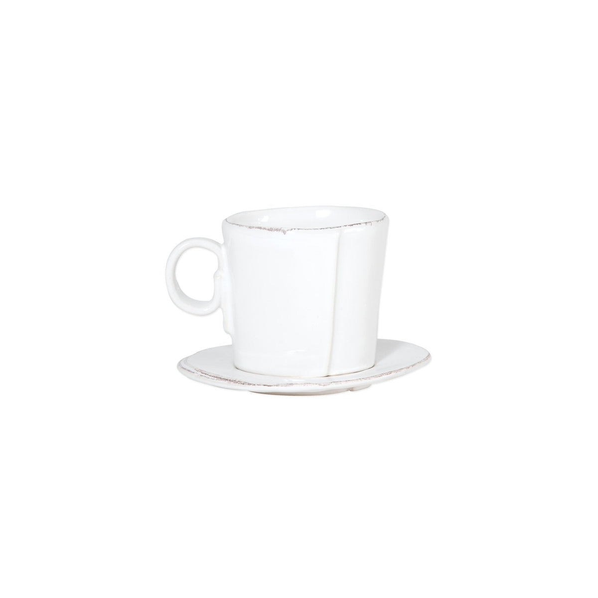 Lastra Espresso Cup and Saucer, white Italian stoneware with a rustic edge
