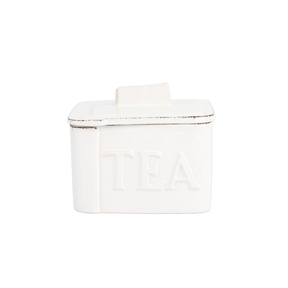 Lastra White Tea Canister, white Italian stoneware with a rustic edge