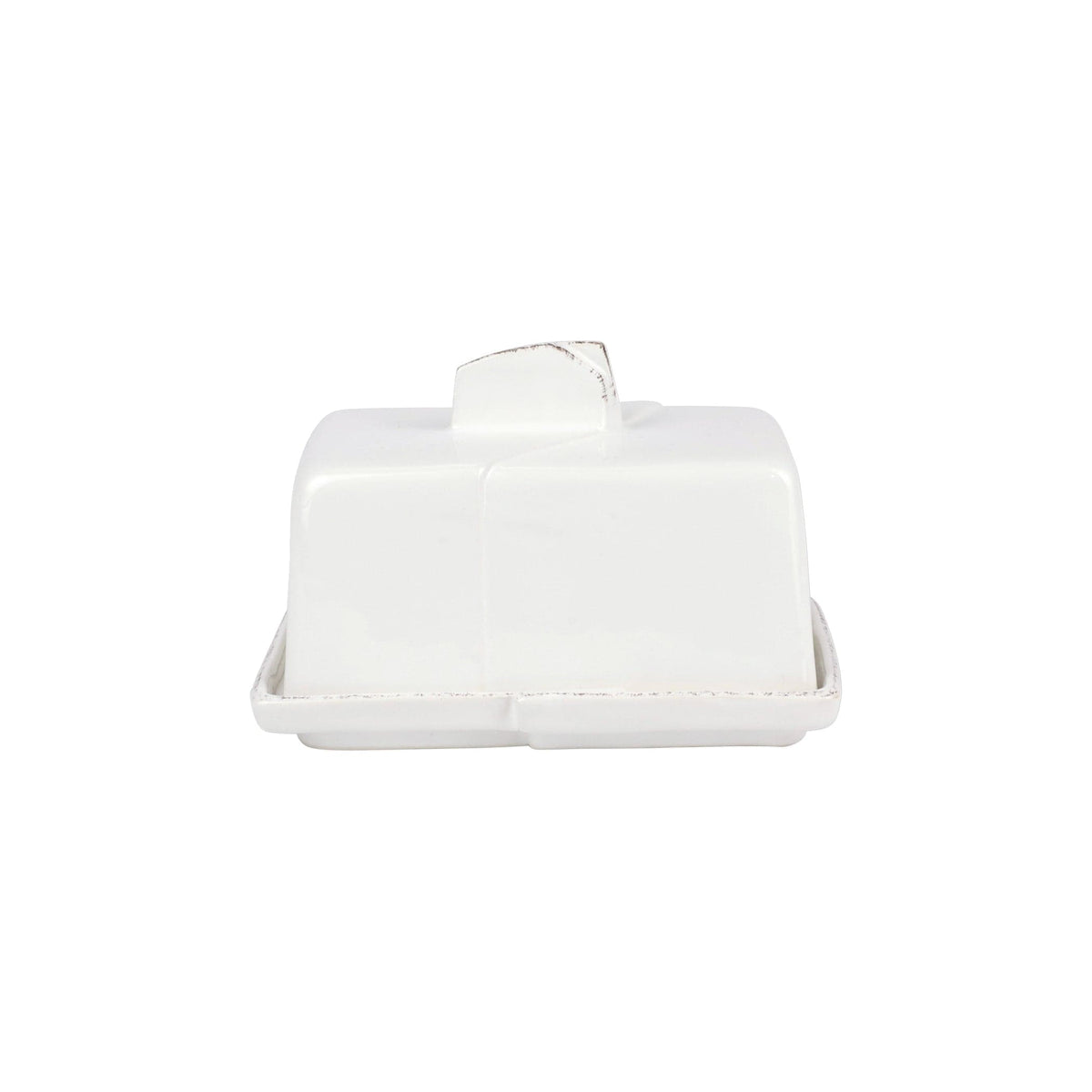 Lastra White Butter Dish, white Italian stoneware with a rustic edge