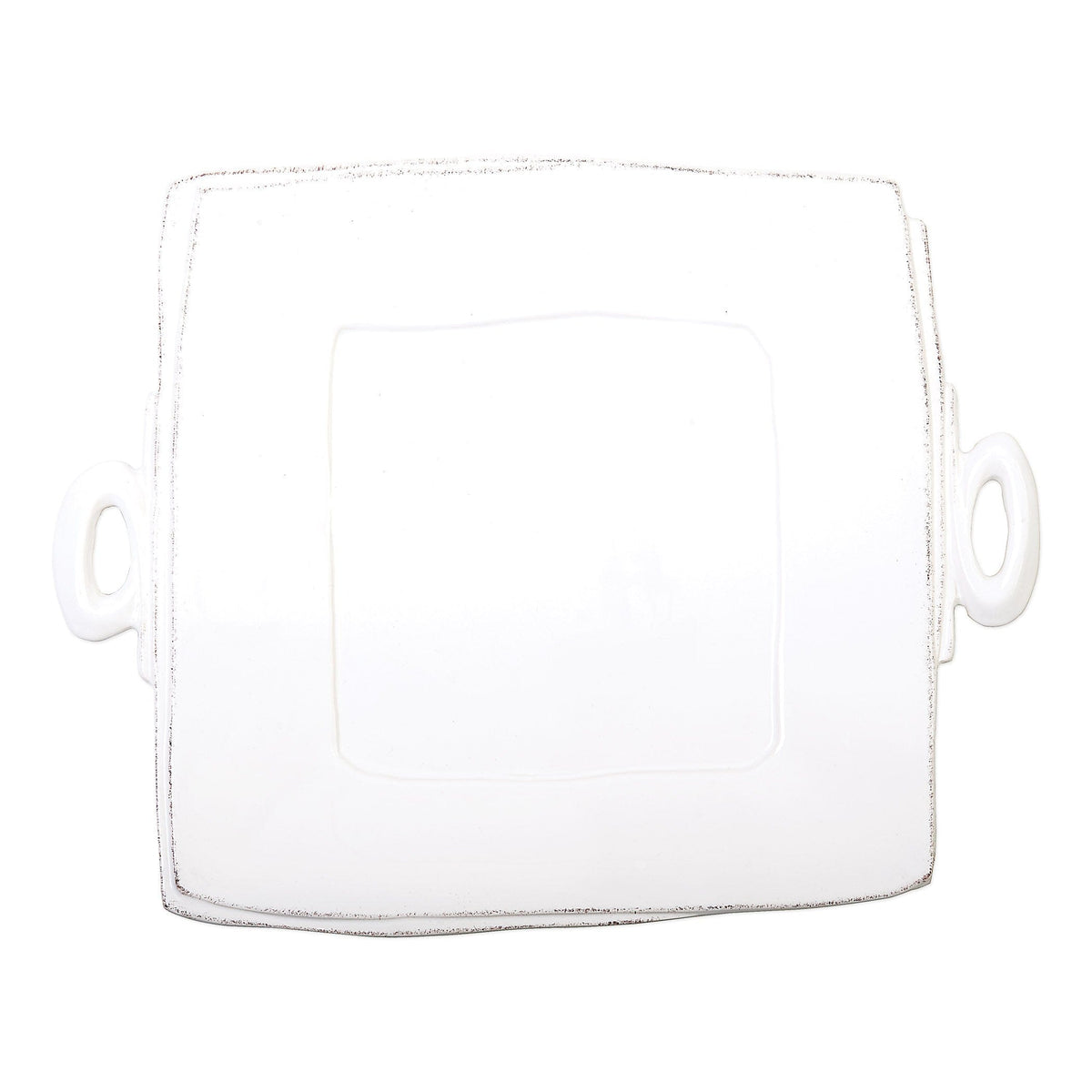 Lastra Handled Square Platter, white Italian stoneware with a rustic edge