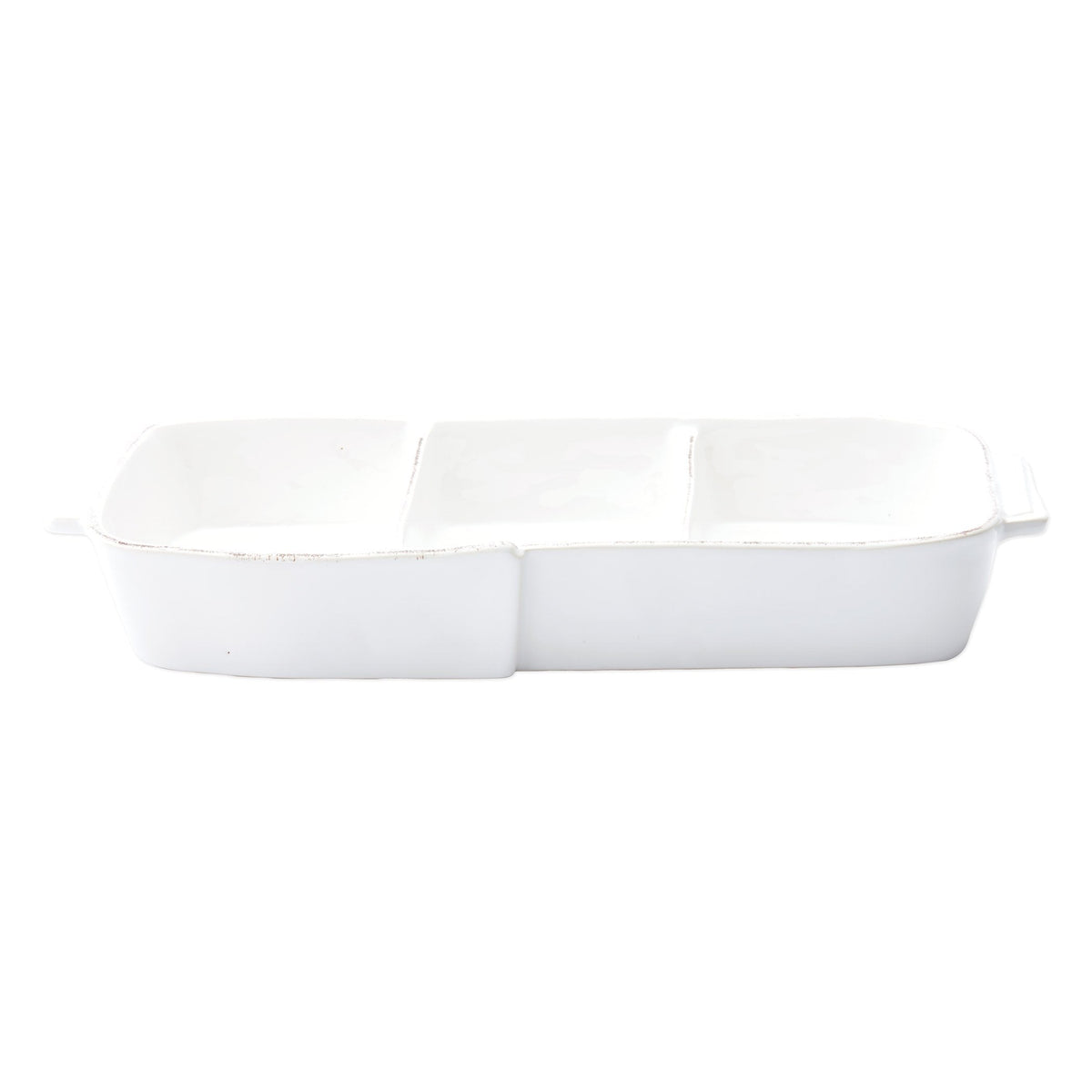 Lastra White Small Three Part Server, white Italian stoneware with a rustic edge
