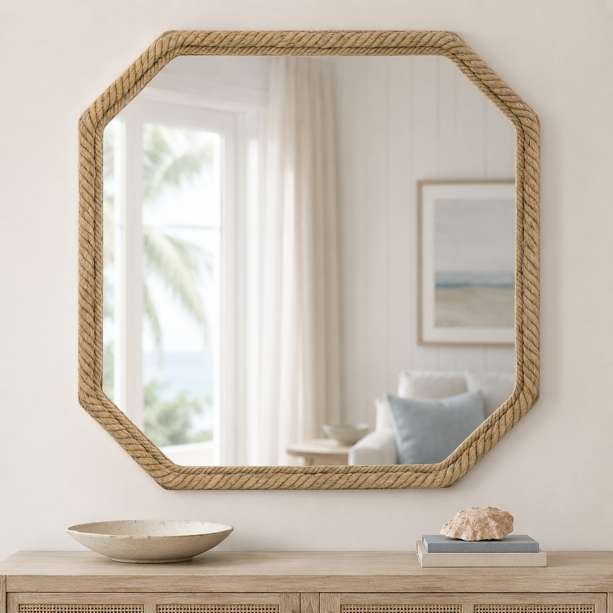 Endora Wall Mirror, styled in a room - Starboard Lane