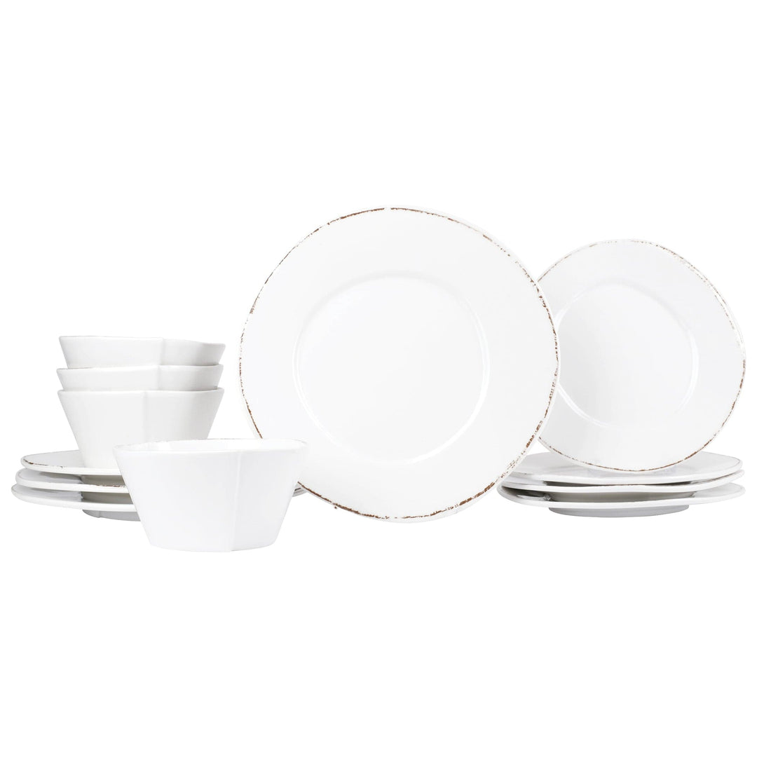 Melamine Lastra White Twelve-Piece Place Setting, white melamine with a rustic Lastra edge