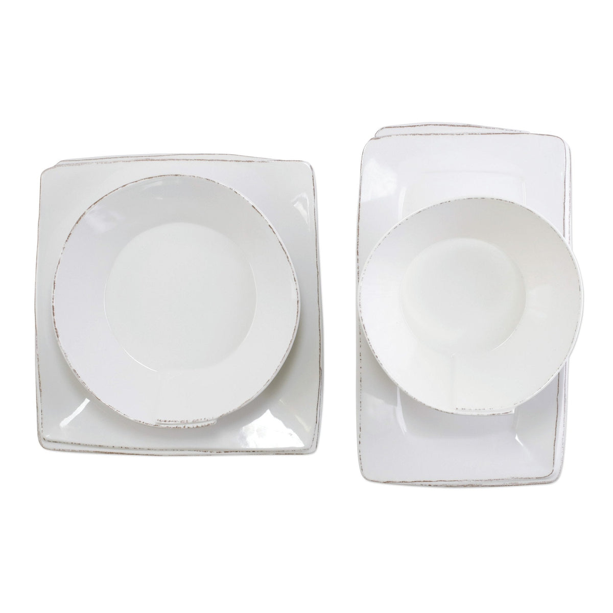 Melamine Lastra White 4-Piece Serveware Set, white melamine with a rustic Lastra edge