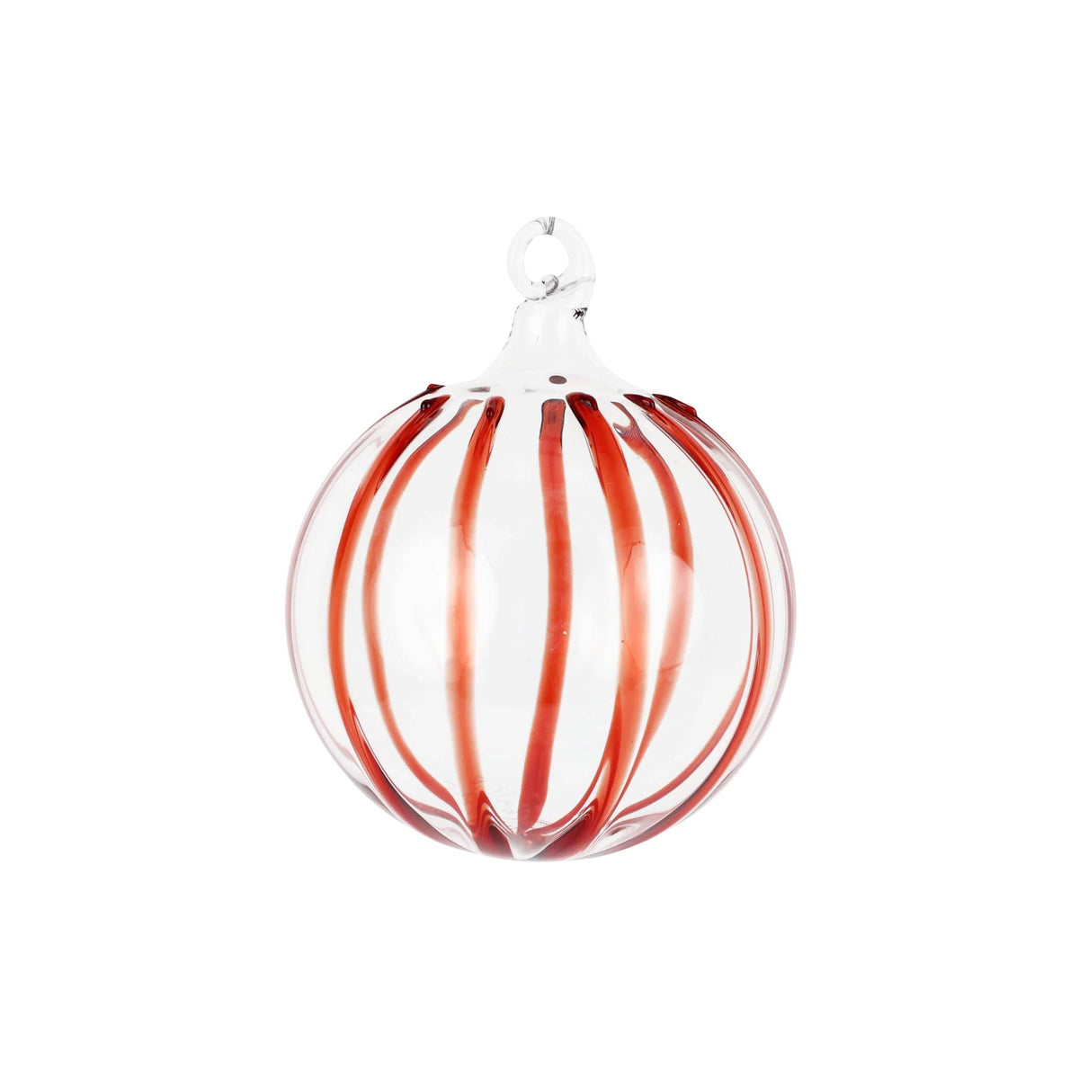 Nuovo Stripe Red Ornament, mouthblown glass with painterly red stripes