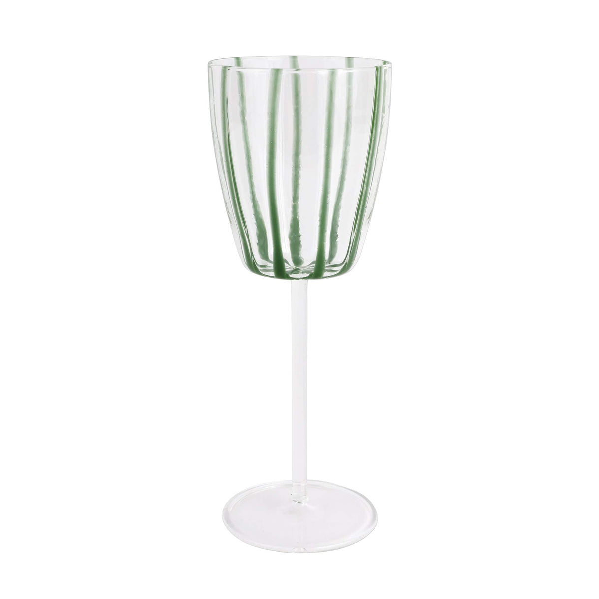 Nuovo Stripe Green Wine Glass, mouthblown glass with painterly green stripes