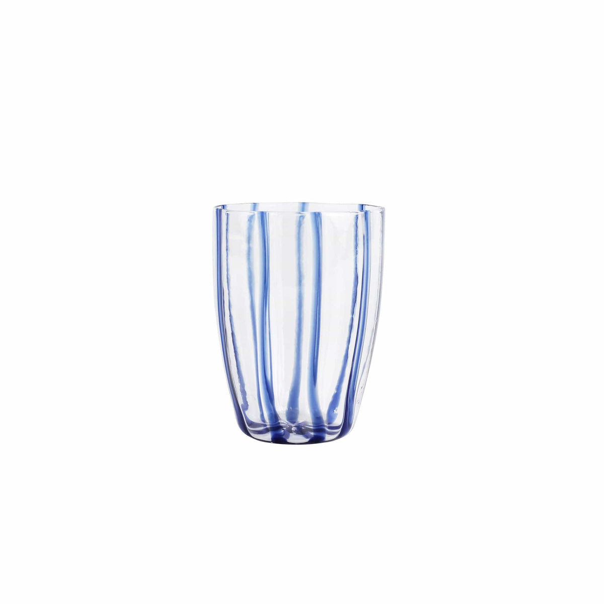 Nuovo Stripe Blue Tall Tumbler, mouthblown glass with painterly blue stripes