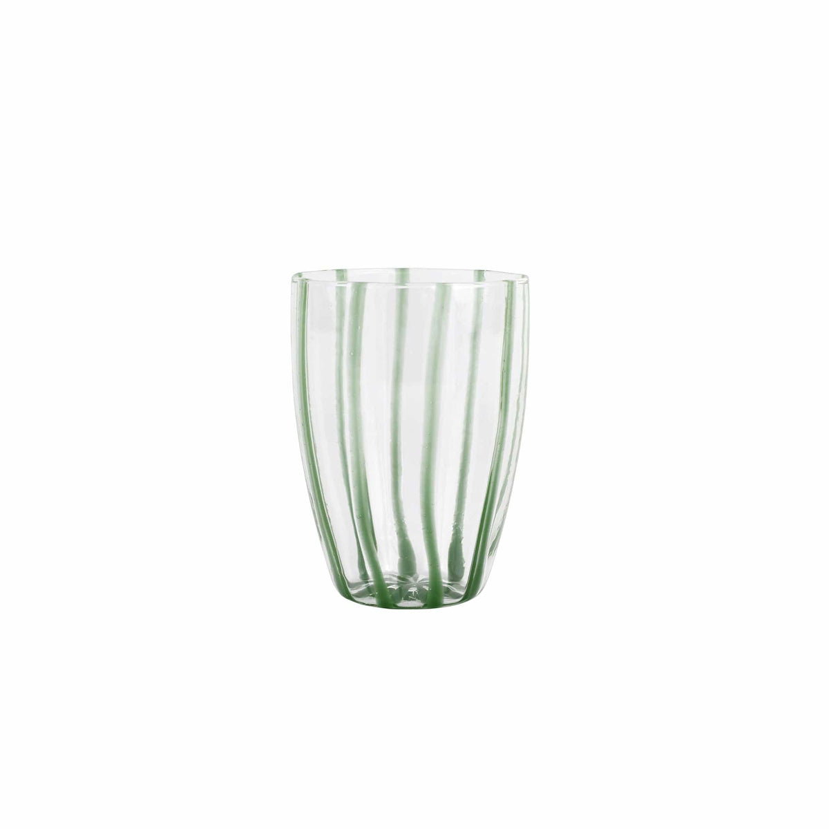 Nuovo Stripe Green Tall Tumbler, mouthblown glass with painterly green stripes