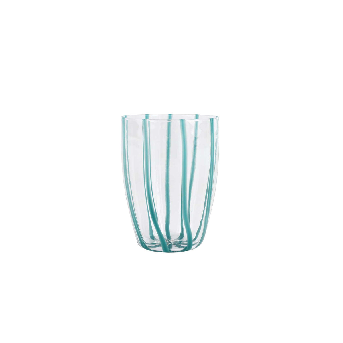 Nuovo Stripe Teal Tall Tumbler, mouthblown glass with painterly teal stripes