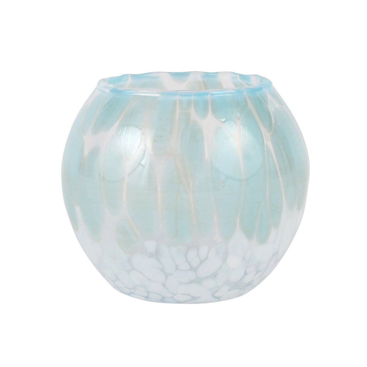Nuvola Light Blue and White Round Bud Vase, mouthblown glass dappled with cloudlike color