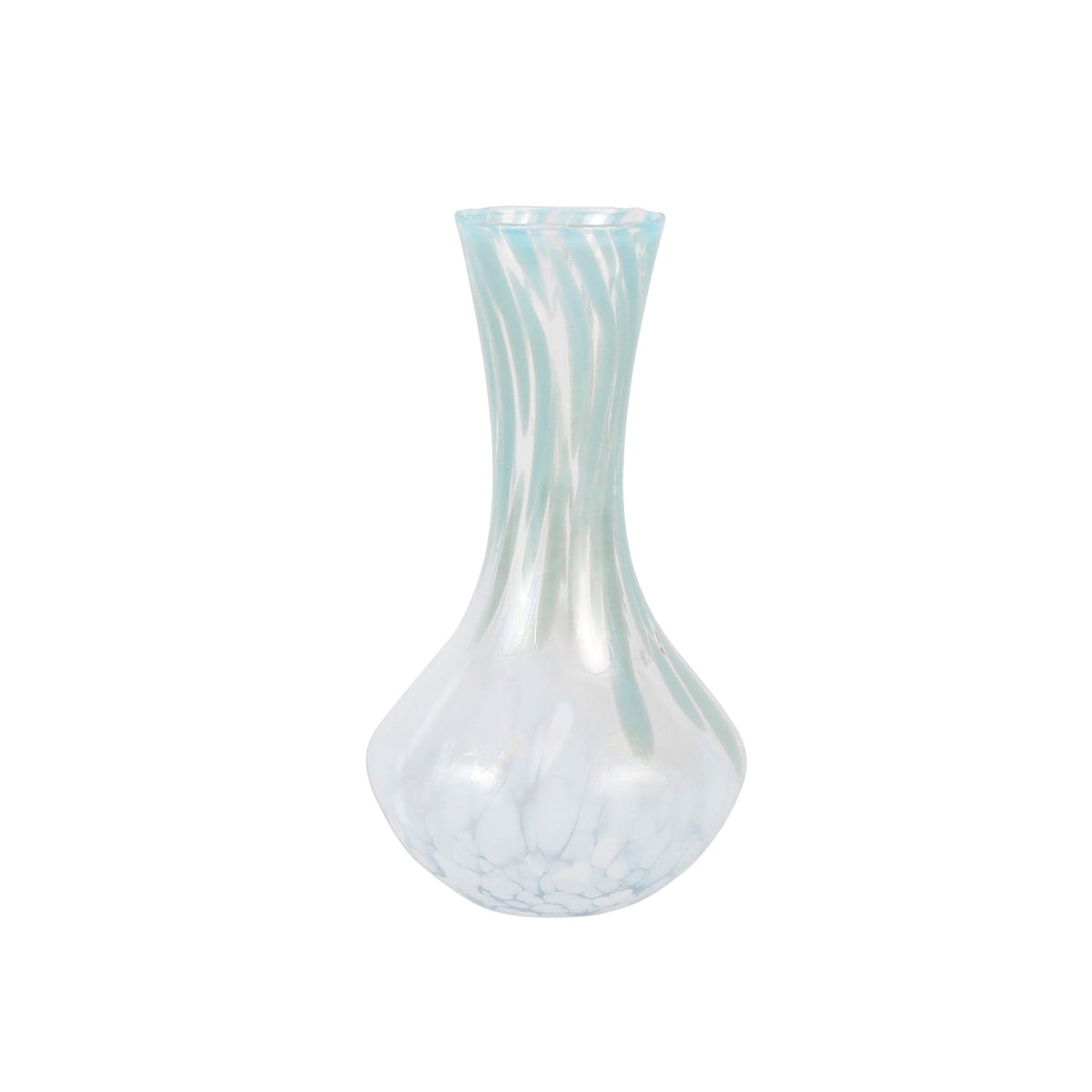 Nuvola Light Blue and White Small Fluted Vase, mouthblown glass dappled with cloudlike color