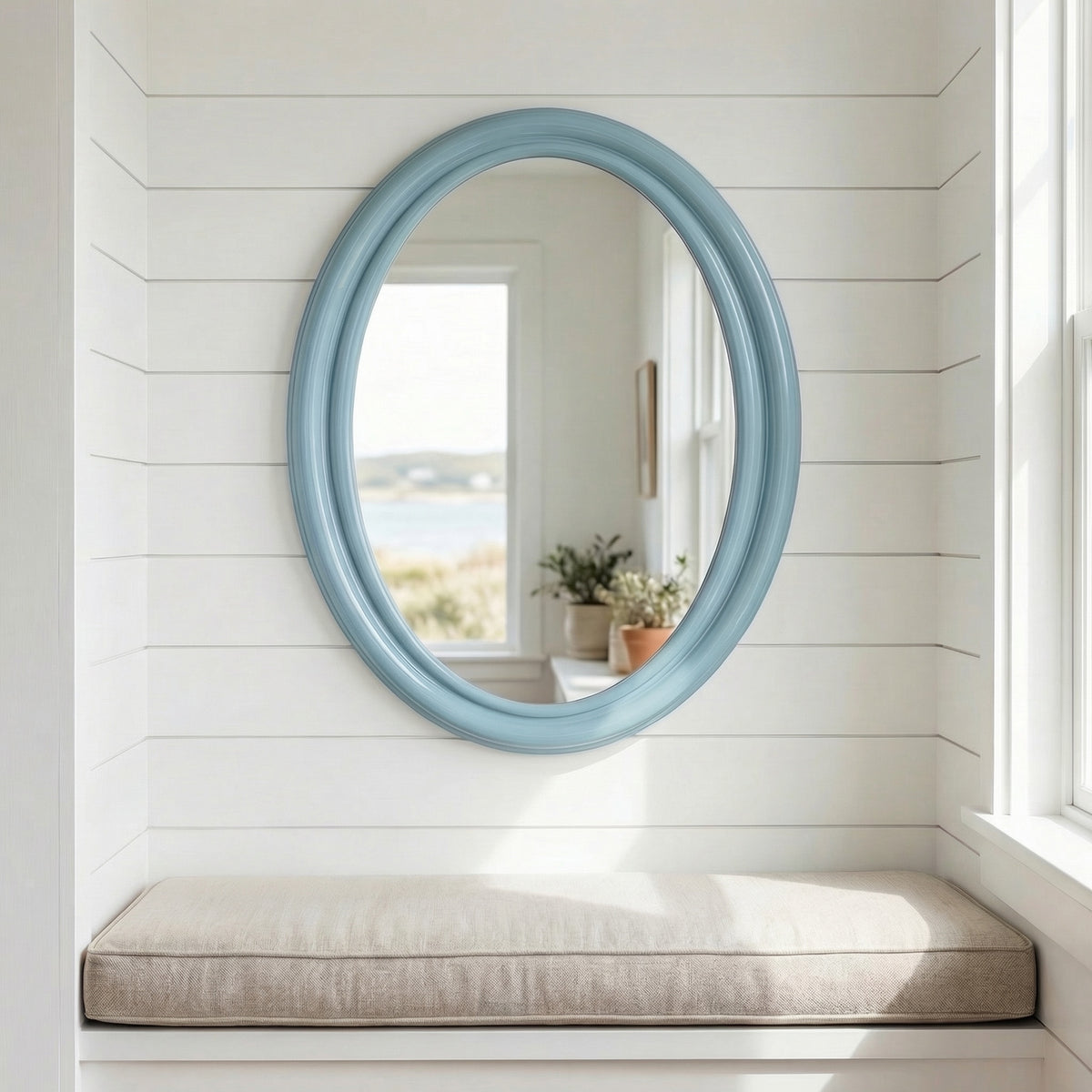 Nobreck Wall Mirror, styled in a room - Starboard Lane