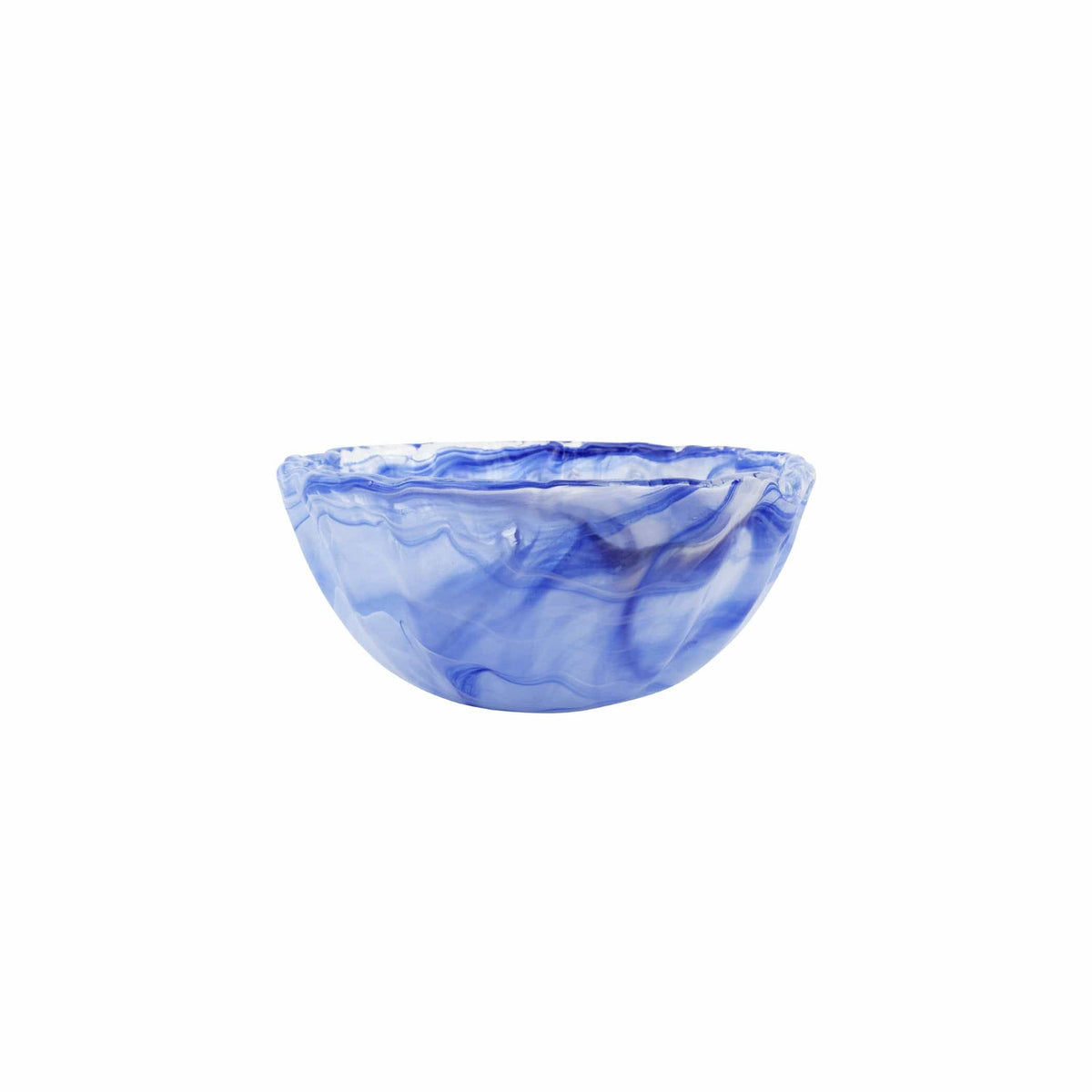 Onda Glass Cobalt Small Bowl, mouthblown wavy glass in deep cobalt swirls