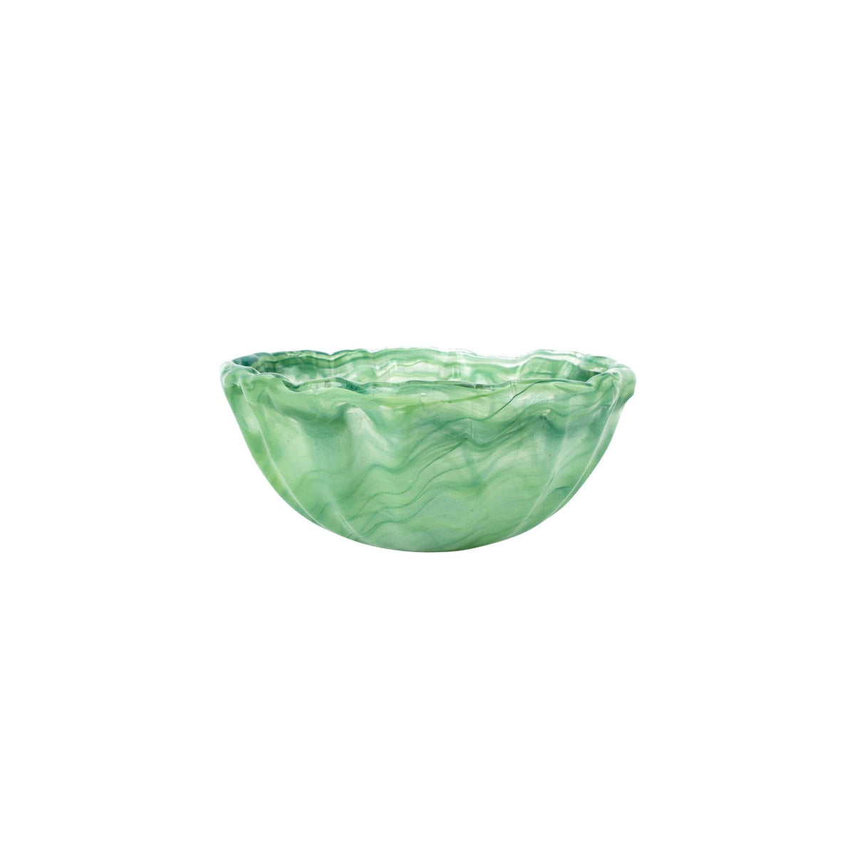 Onda Glass Green Small Bowl, mouthblown wavy glass in swirling sea green