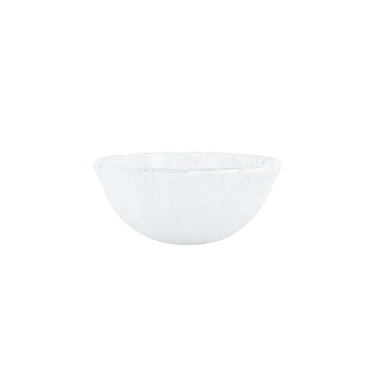 Onda Glass White Small Bowl, mouthblown wavy glass in soft, milky white