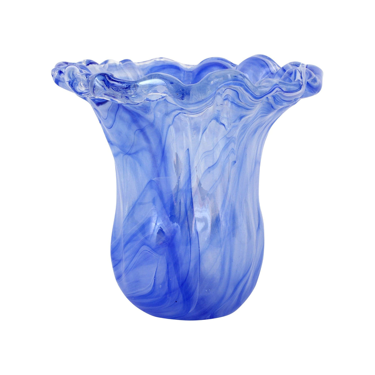 Onda Glass Cobalt Small Tulip Vase, mouthblown wavy glass in deep cobalt swirls