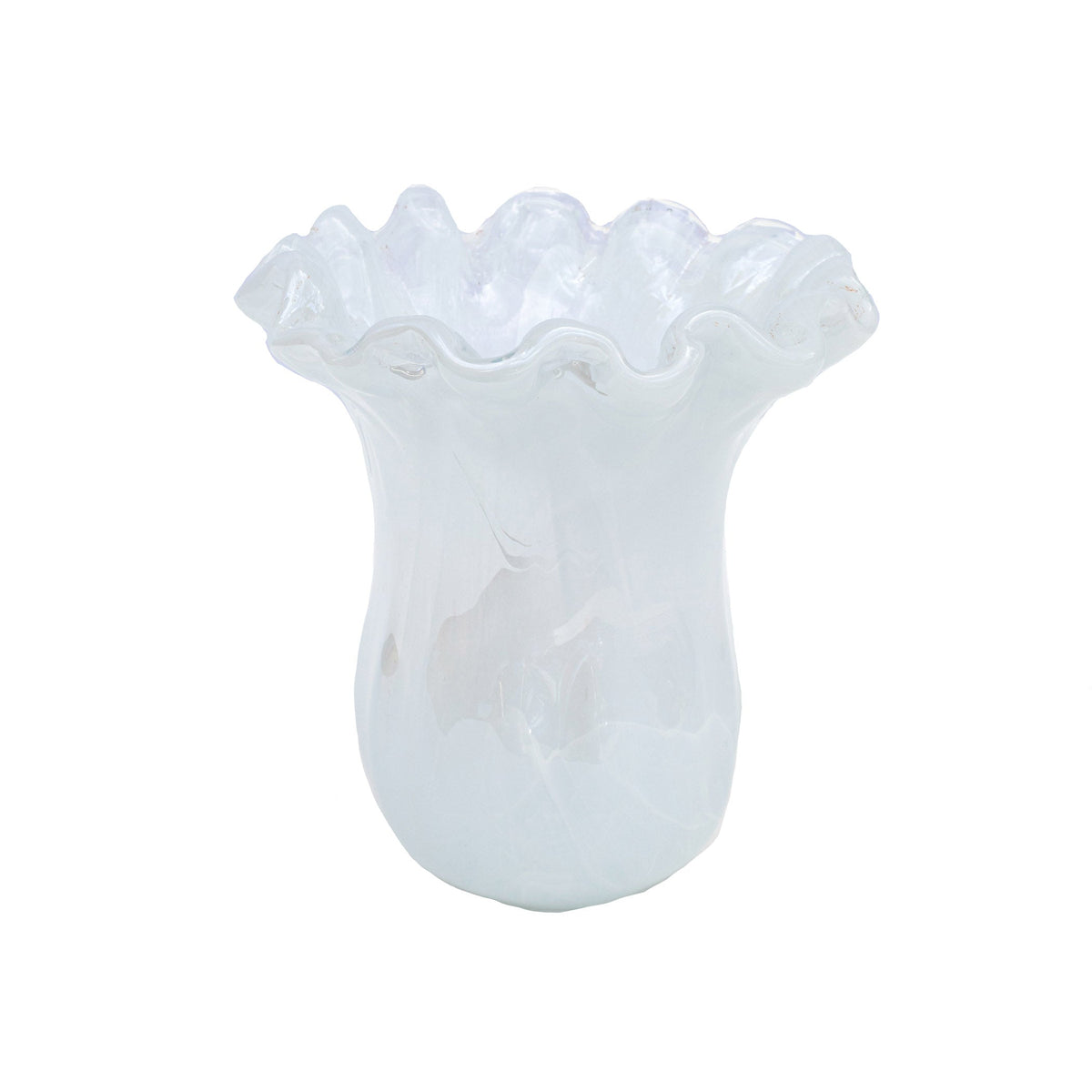Onda Glass White Small Tulip Vase, mouthblown wavy glass in soft, milky white