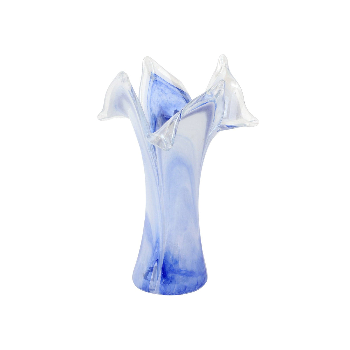 Onda Glass Cobalt Twisted Flower Vase, mouthblown wavy glass in deep cobalt swirls