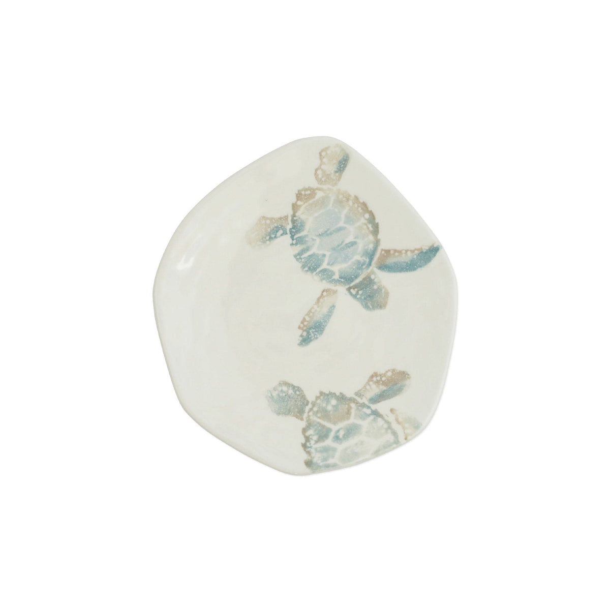 Tartaruga Turtle with Tail Salad Plate, hand-painted aqua and taupe sea turtle