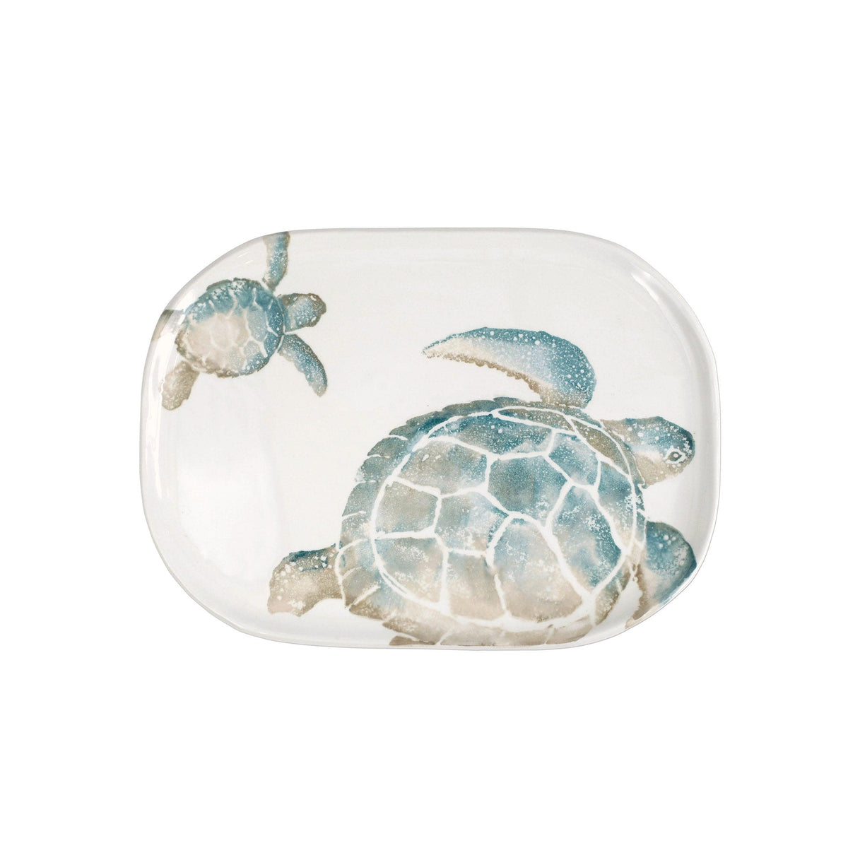 Tartaruga Rectangular Tray, hand-painted aqua and taupe sea turtle