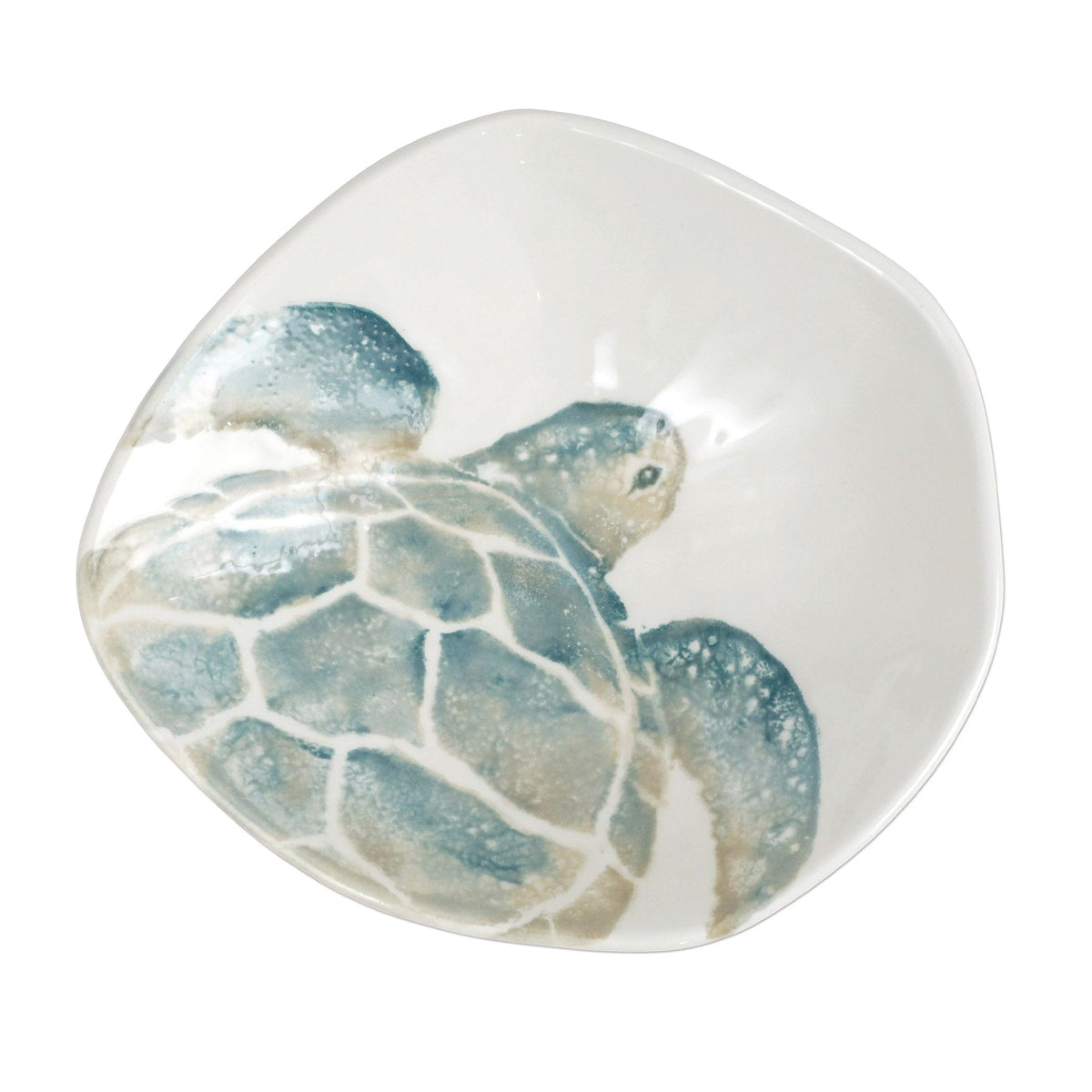 Tartaruga Oblong Small Serving Bowl, hand-painted aqua and taupe sea turtle