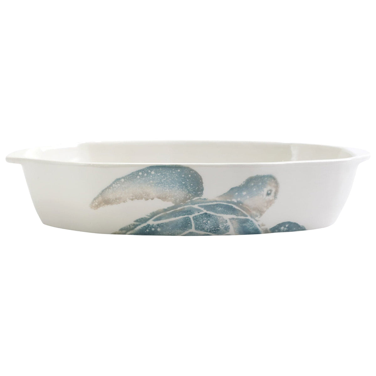 Tartaruga Rectangular Baker, hand-painted aqua and taupe sea turtle