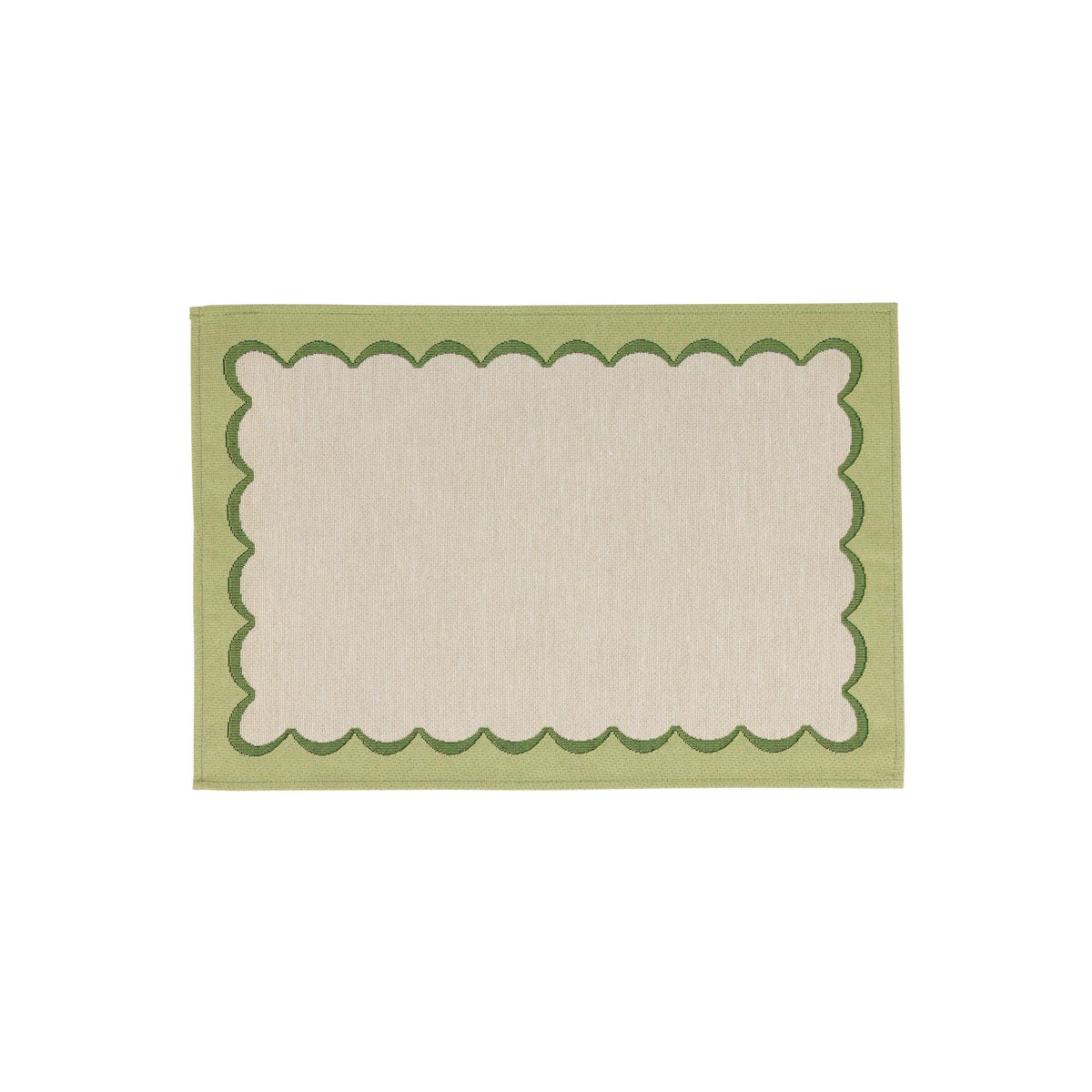 Tavola Green Scalloped Placemats - Set of 4, jacquard scalloped border