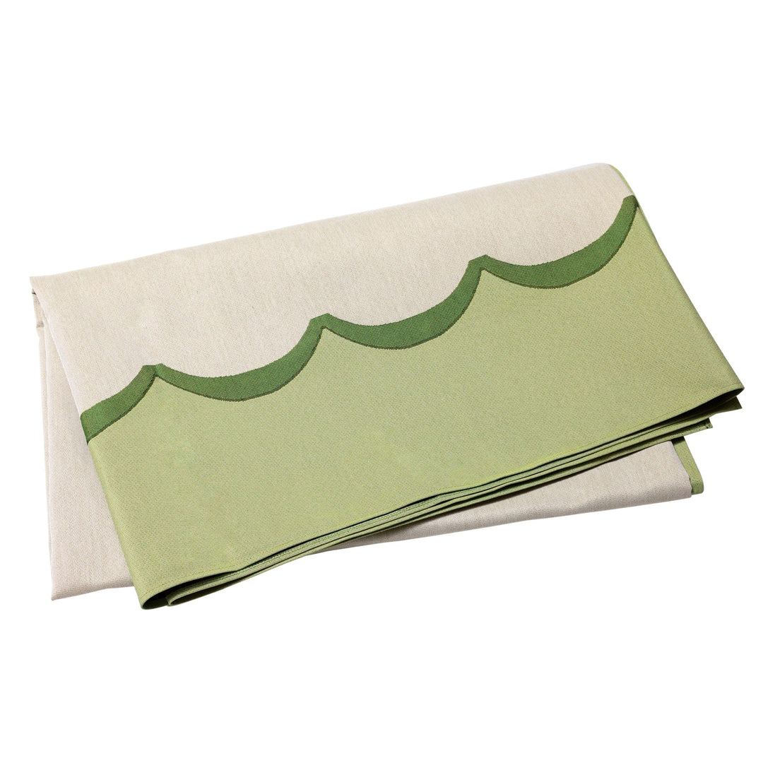 Tavola Green Scalloped Tablecloth, jacquard scalloped border