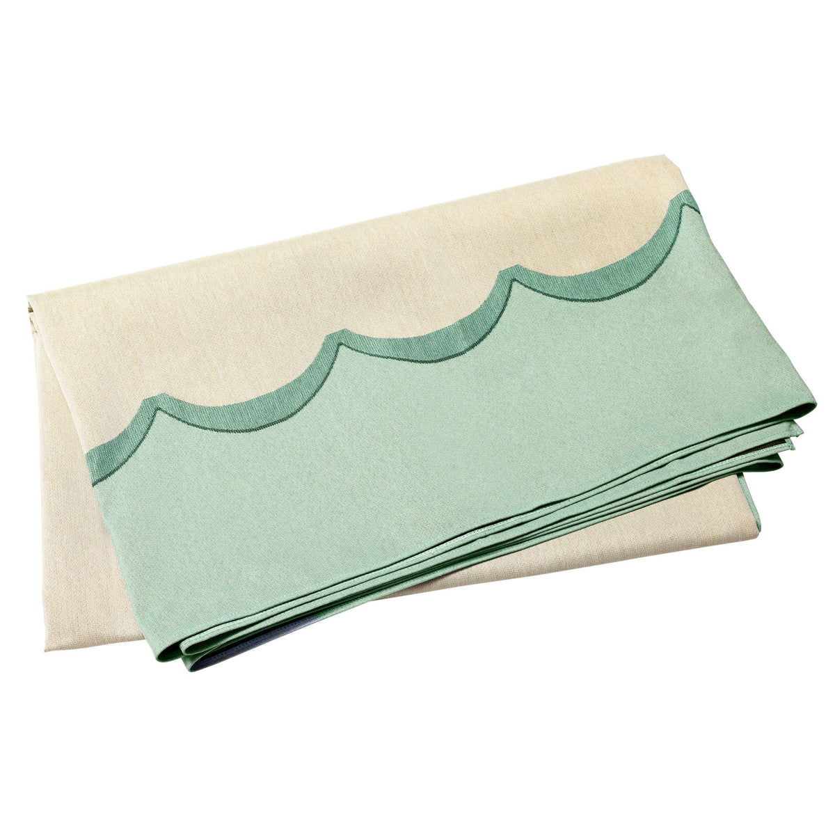 Tavola Aqua Scalloped Tablecloth, jacquard scalloped border