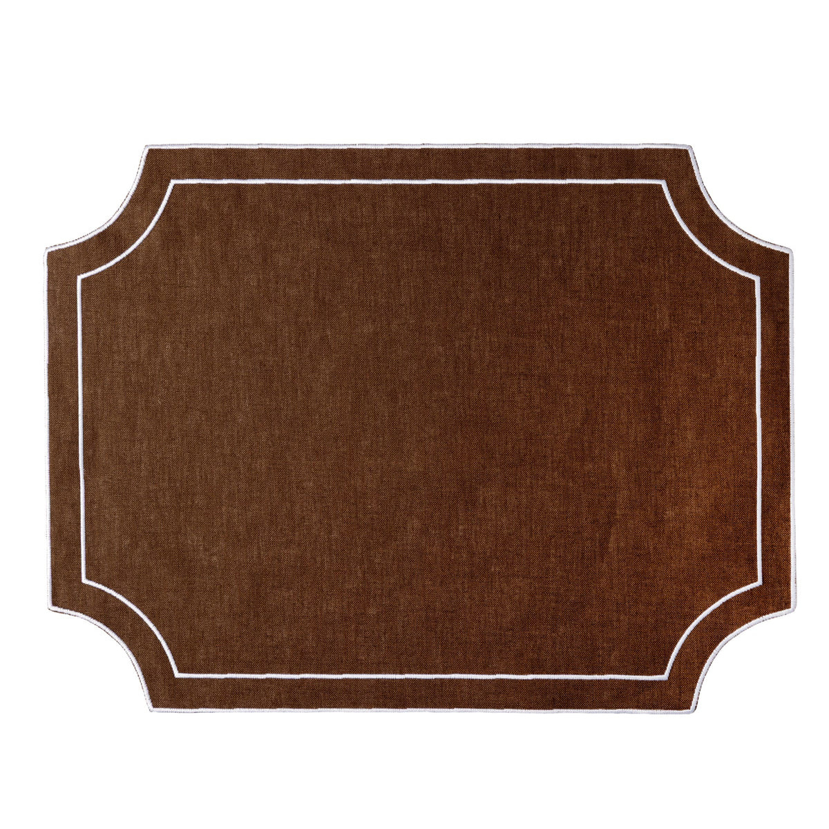 Tessuti Chocolate Brown Rectangular Placemats with White Stitching - Set of 4, linen with white stitching