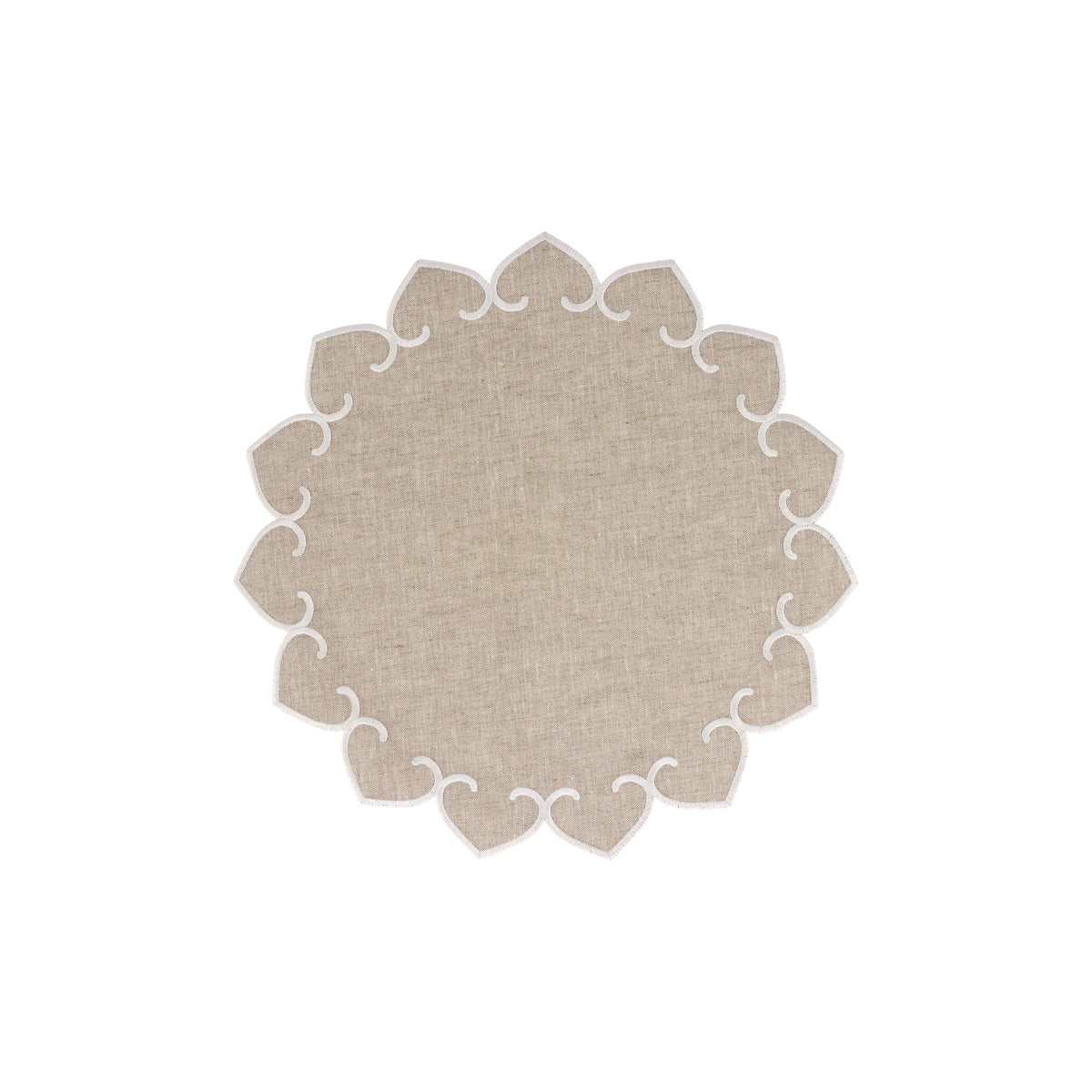Tessuti Natural Round Placemats with White Stitching - Set of 4, linen with white stitching