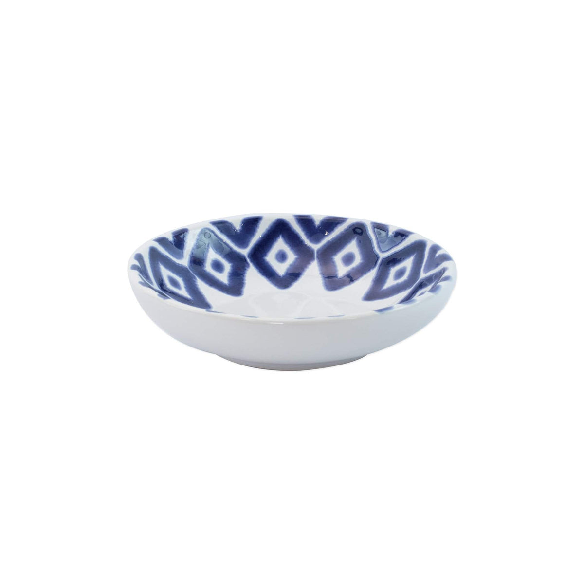 Santorini Diamond Condiment Bowl, hand-painted a blue and white diamond pattern