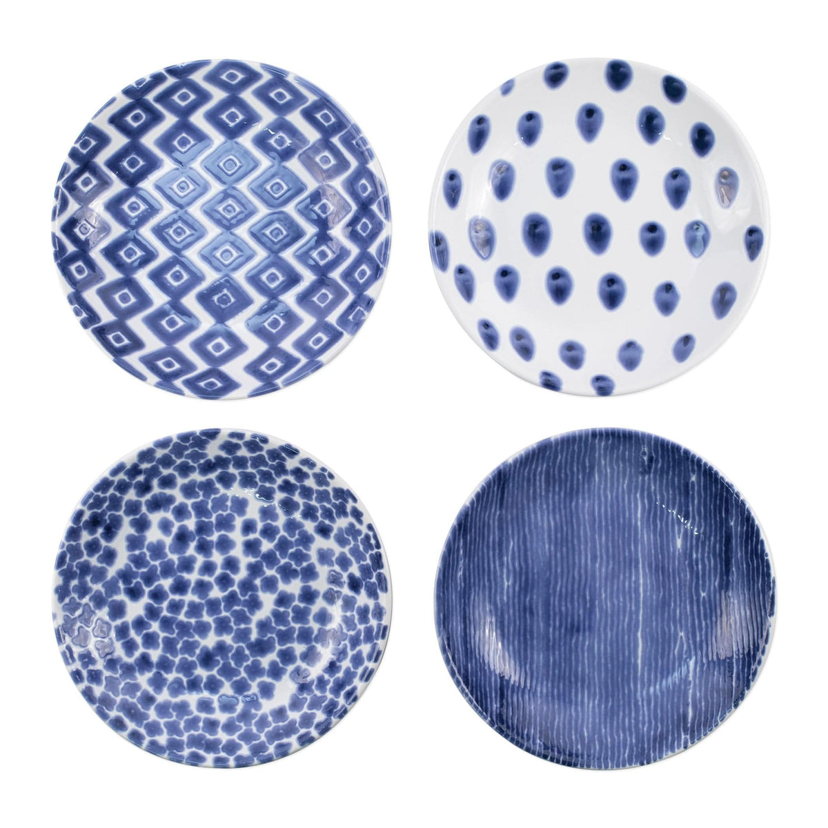 Santorini Assorted Pasta Bowls - Set of 4, hand-painted blue and white patterns