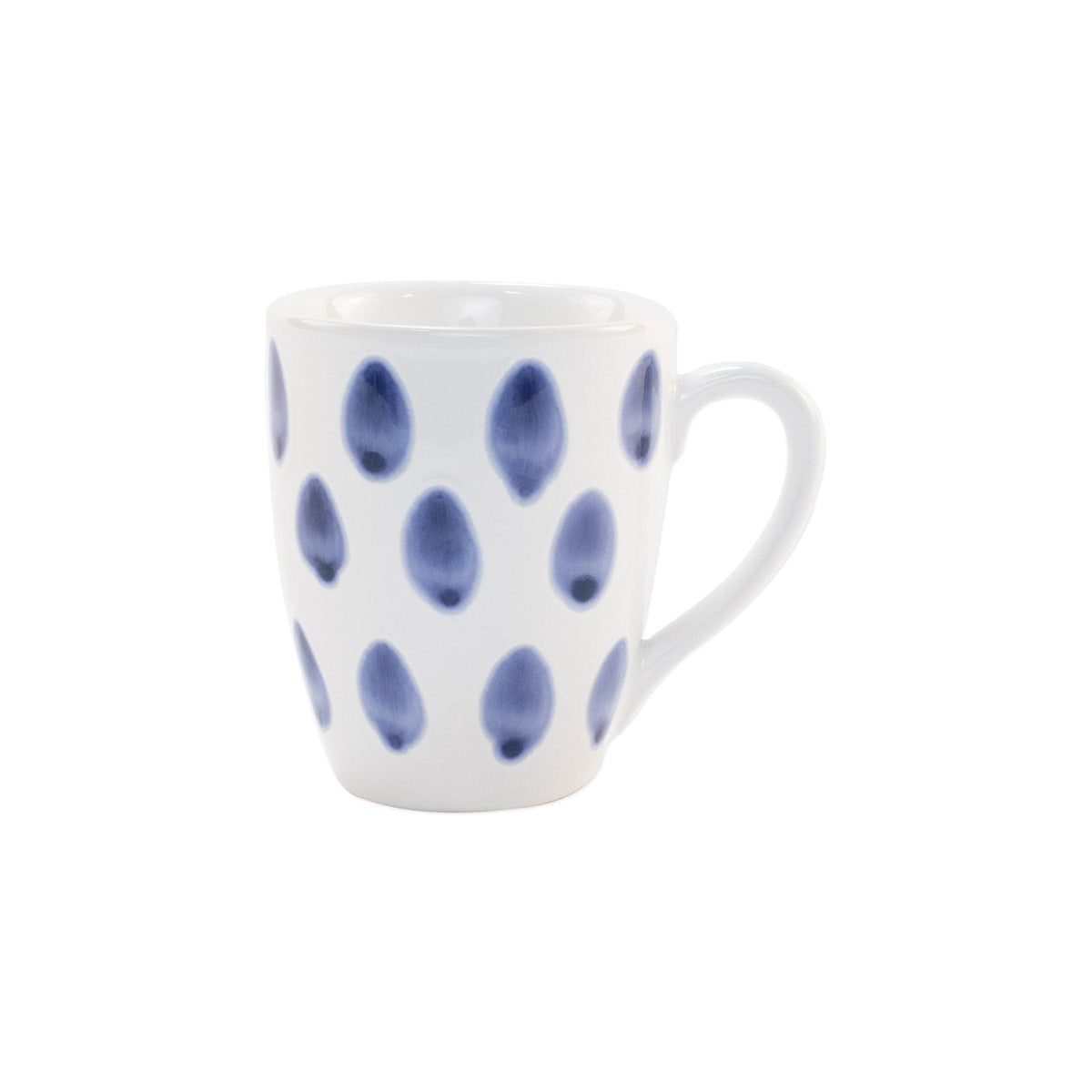 Santorini Dot Mug, hand-painted blue teardrop dots on white