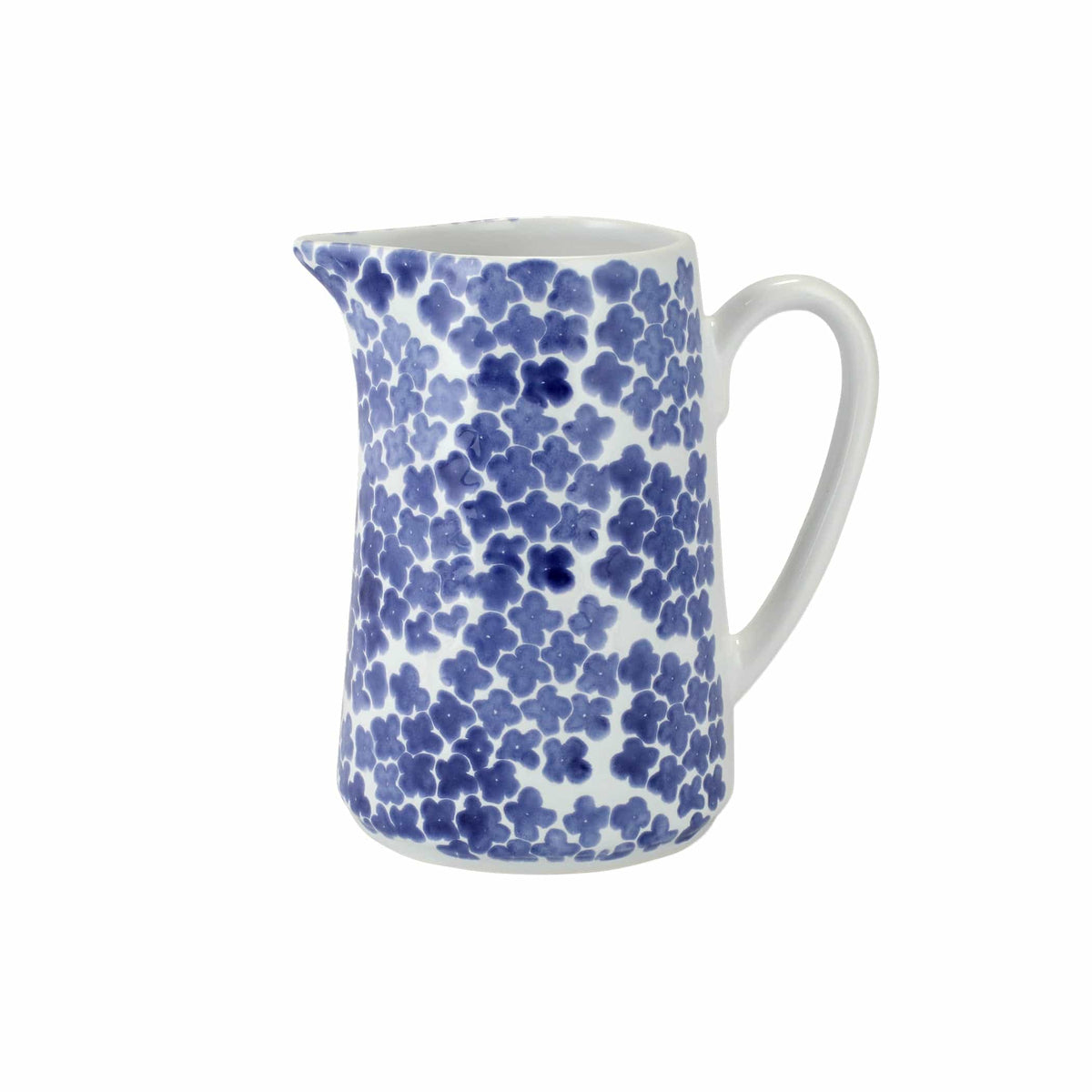 Santorini Flower Pitcher, hand-painted tiny blue flowers packed edge to edge